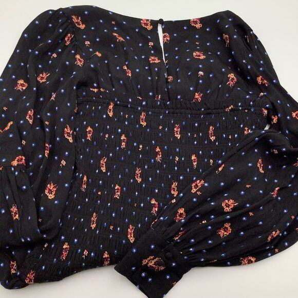 Free People Floral Smocked Dress Medium‎ Square Neck Billow Sleeve NWOT - Picture 5 of 7